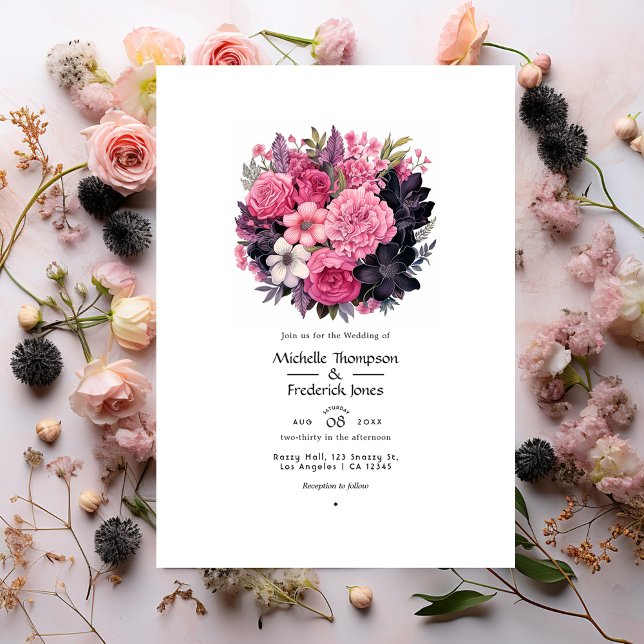 Convites Casamento de Primavera Floral com Preto e Rosas Su (Criador carregado)