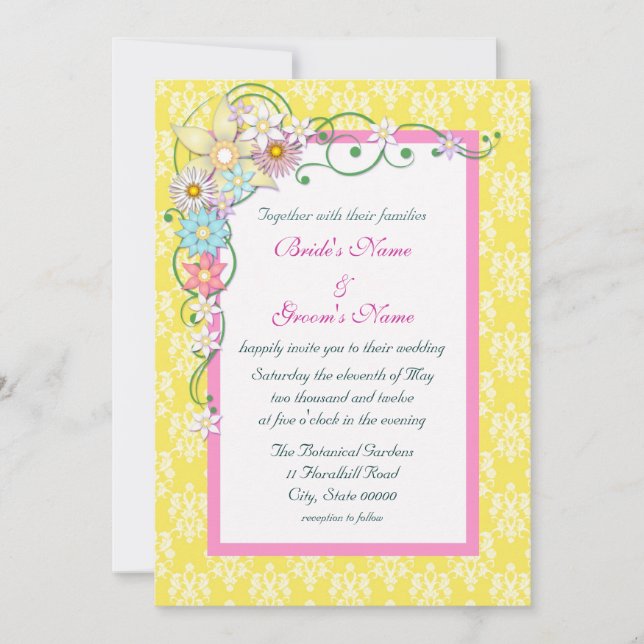Convites Casamento de primavera Floral Cor-de-Rosa Brilhant (Frente)