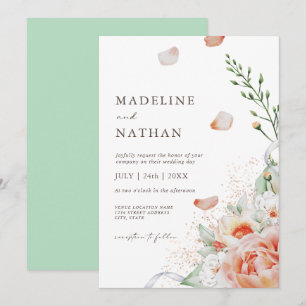 Convites Casamento de Primavera Floral de Blush Peach 
