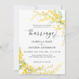 Convites Casamento de primavera Floral de Mimosa Silver Wat