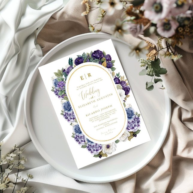 Convites Casamento de Primavera Floral Dourada com Lavanda  (Criador carregado)
