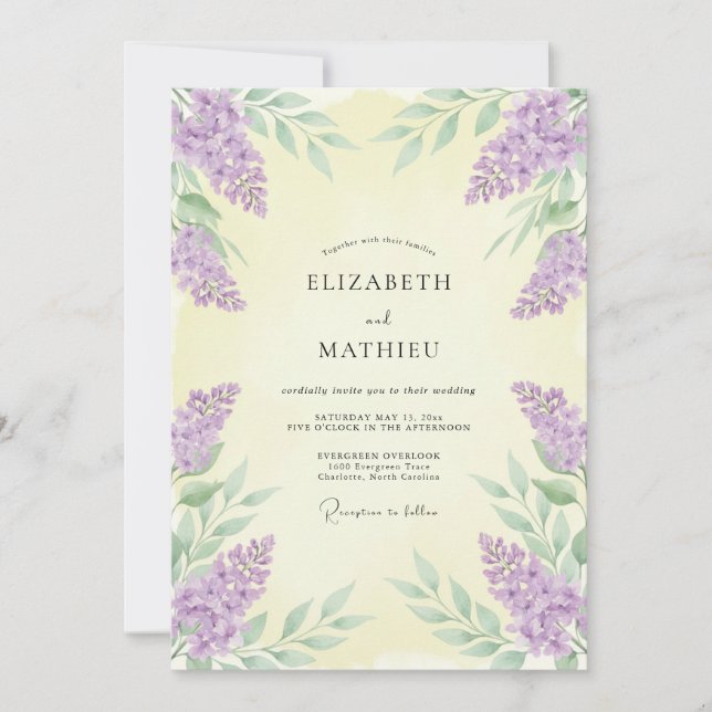 Convites Casamento de Primavera Floral Etéreo de Lavanda (Frente)