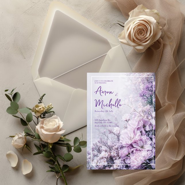 Convites Casamento de Primavera Floral Lilás Pastel Lavanda (Criador carregado)