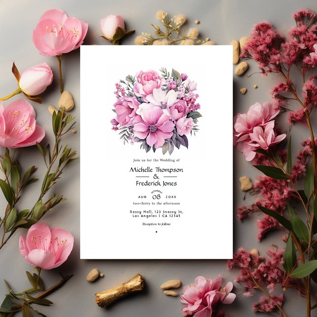 Convites Casamento de Primavera Floral Simplesmente Rosa (Criador carregado)
