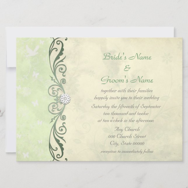 Convites Casamento de primavera Floral verde limão e Amarel (Frente)