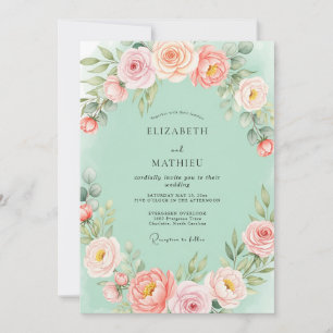 Convites Casamento de Primavera Florescente em Verde Menta