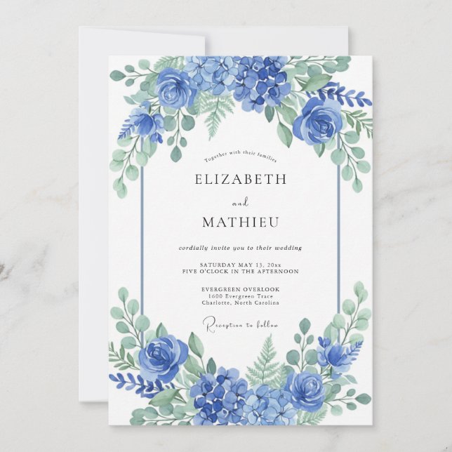 Convites Casamento de Primavera Hortênsia Viva Azure (Frente)