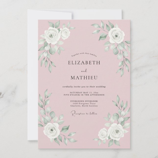 Convites Casamento de Primavera Impecável em Rosa Empoeirad (Frente)