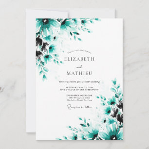 Convites Casamento de Primavera Impressionante em Azul Turq