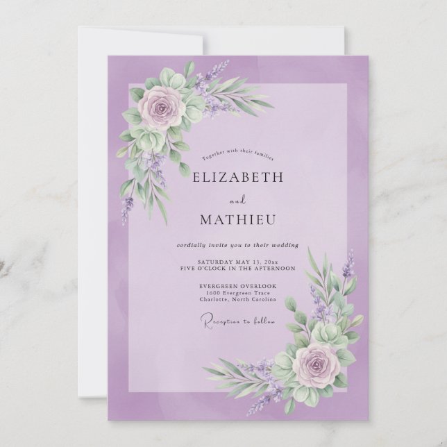 Convites Casamento de Primavera Lilás Encantador (Frente)