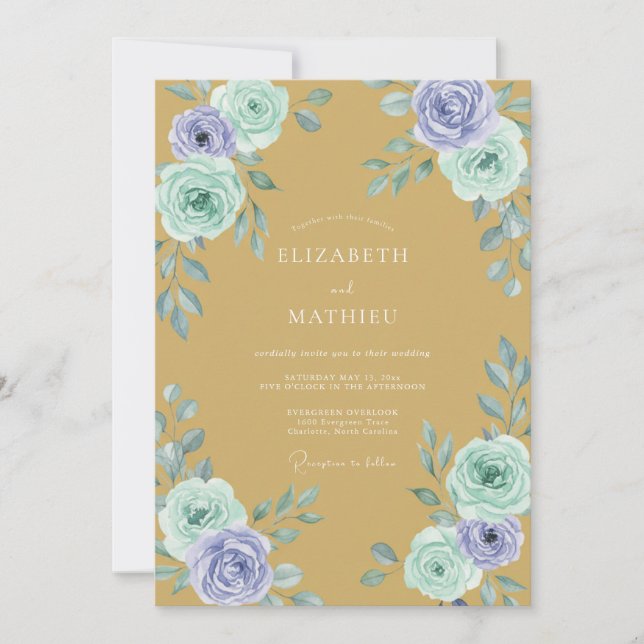 Convites Casamento de Primavera Luxuoso Dourado (Frente)