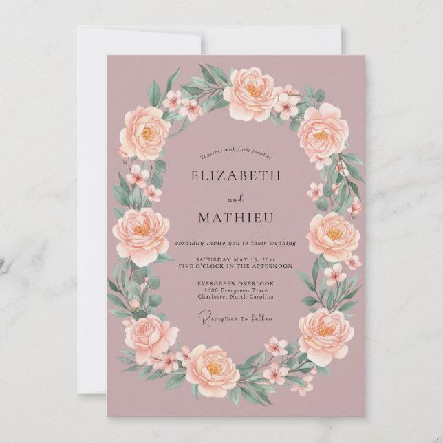Convites Casamento de Primavera Luxuriante Rosa Malva (Frente)