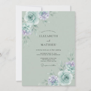 Convites Casamento de Primavera Maravilhoso em Verde Salvia