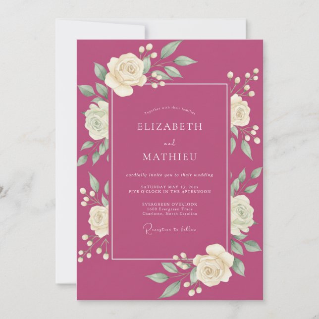 Convites Casamento de Primavera Opulento Magenta (Frente)