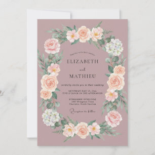 Convites Casamento de Primavera Ornamentado em Rosa Empoeir
