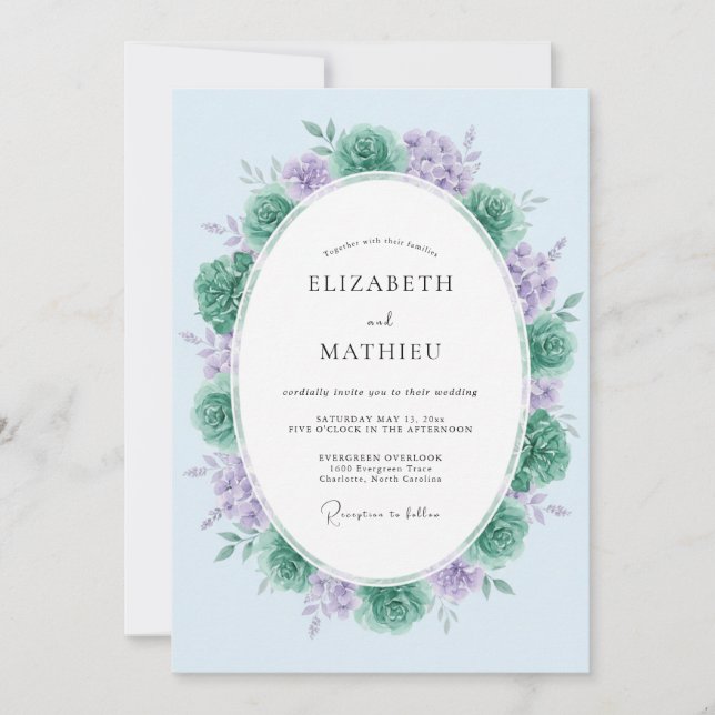 Convites Casamento de Primavera Pacífico Lavanda Turquesa (Frente)