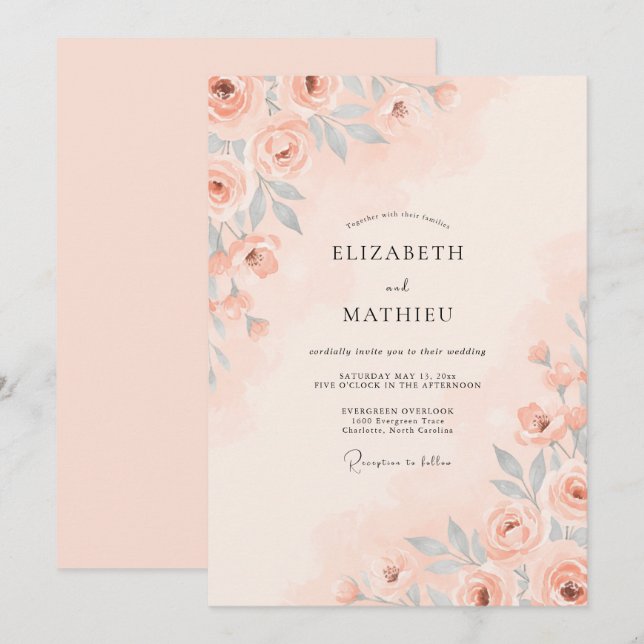 Convites Casamento de Primavera Pastel Rosa (Frente/Verso)