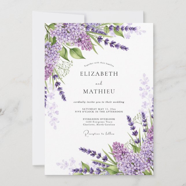 Convites Casamento de Primavera Perfumado com Lavanda (Frente)