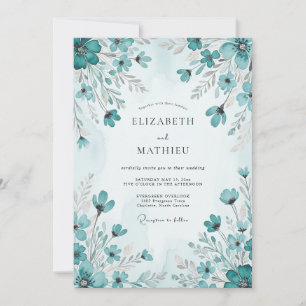 Convites Casamento de Primavera Pitoresco em Verde Azul
