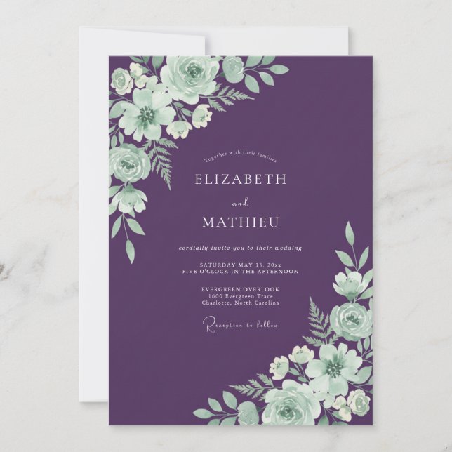 Convites Casamento de Primavera Plum Celestial (Frente)