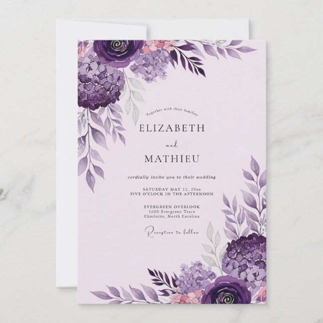 Convites Casamento de Primavera Plum Noble (Frente)