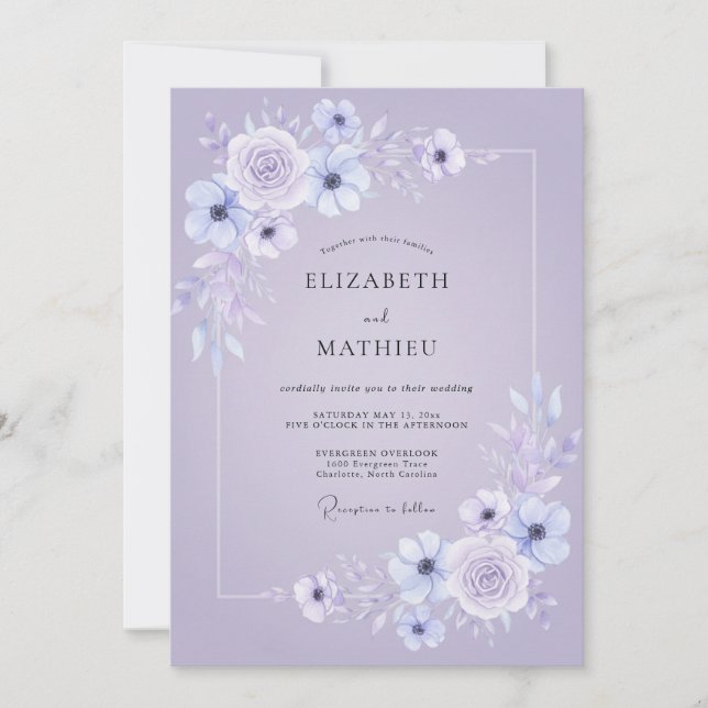 Convites Casamento de Primavera Poético Lavanda (Frente)