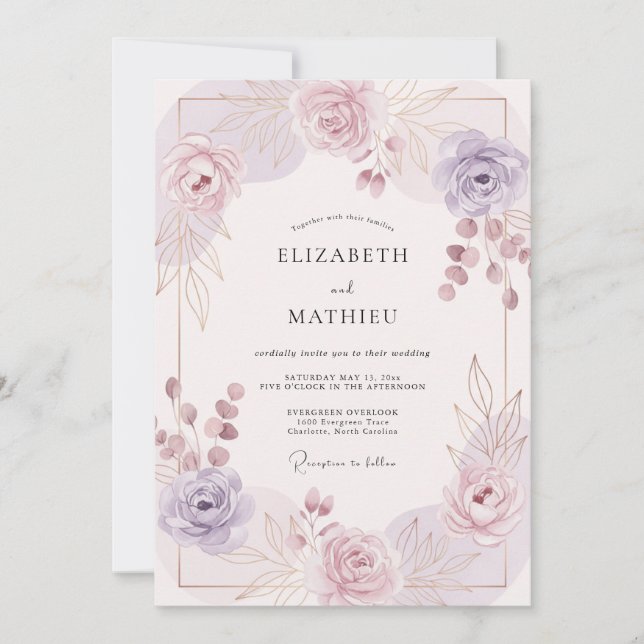 Convites Casamento de Primavera Radiante Lilás (Frente)