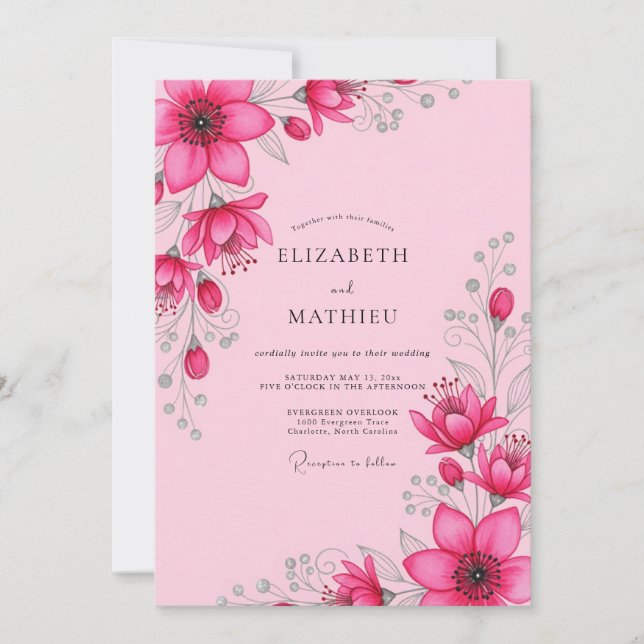 Convites Casamento de Primavera Radiante Magenta (Frente)