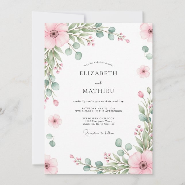 Convites Casamento de Primavera Refined Blush (Frente)