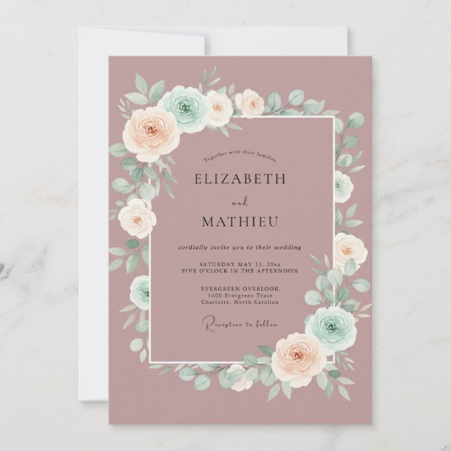 Convites Casamento de Primavera Refined Mauve (Frente)