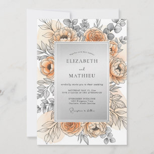 Convites Casamento de Primavera Refined Peach Silver