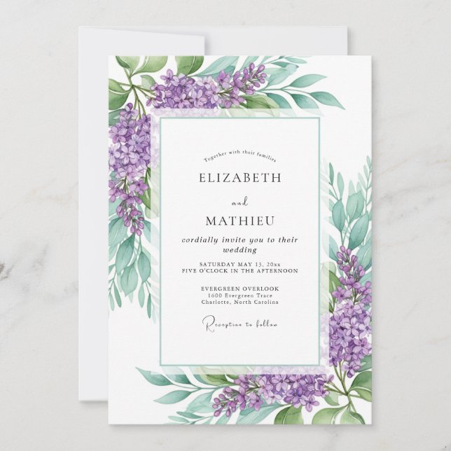 Convites Casamento de Primavera Resplandecente Lilás (Frente)