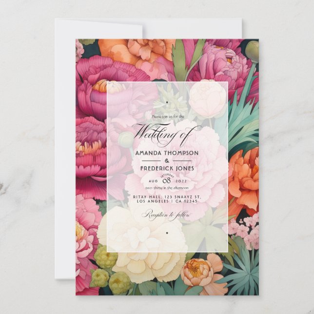 Convites Casamento de Primavera Rosa Pastel, Verde e Marrom (Frente)
