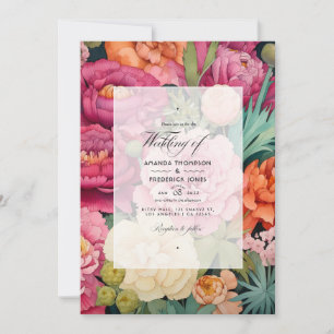 Convites Casamento de Primavera Rosa Pastel, Verde e Marrom