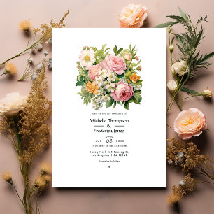 Convites Casamento de Primavera Rosa Pastel, Verde e Marrom