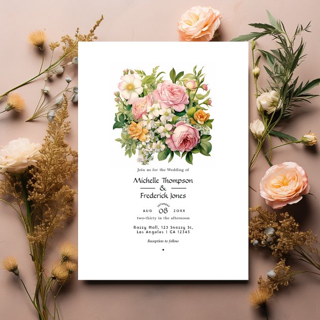 Convites Casamento de Primavera Rosa Pastel, Verde e Marrom (Criador carregado)