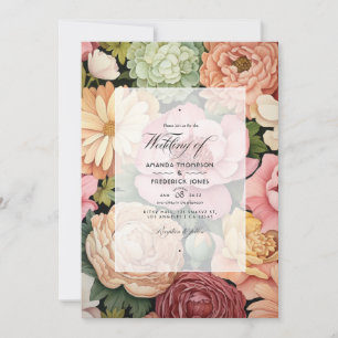 Convites Casamento de Primavera Rosa Pastel, Verde e Marrom