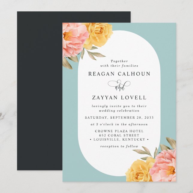 Convites Casamento de Primavera Rosa Peônia Floral (Frente/Verso)
