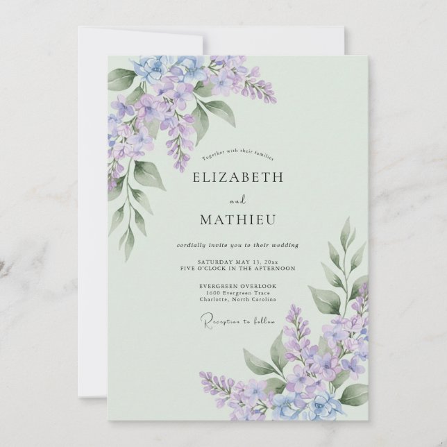 Convites Casamento de Primavera Verde Esmeralda e Lavanda (Frente)