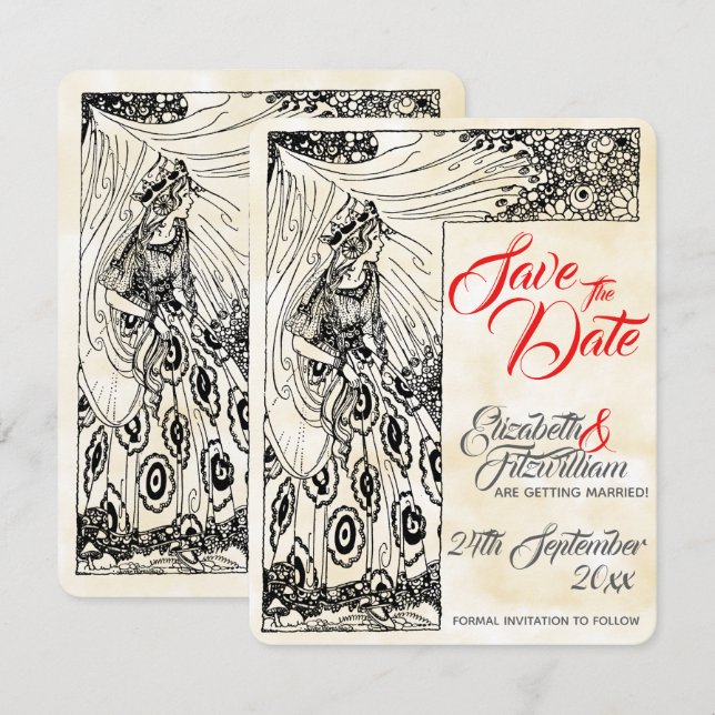 Convites Casamento de Princesa de Conto de Fadas Salve a Da (Frente/Verso)