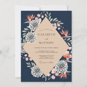 Convites Casamento de Protea de Eucalipto Tropical Marinho