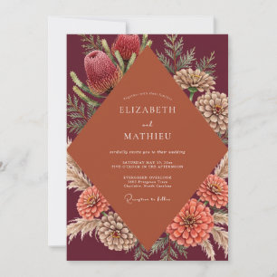 Convites Casamento de Protea Eucalipto Ferrugem Marrom