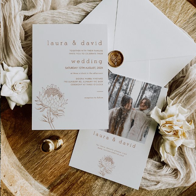 Convites Casamento de Proteína Desenhada por Linha Minimali (Minimalist Line Art Floral Wedding Invitation, Off White and Brown Floral Art Wedding Invitation)