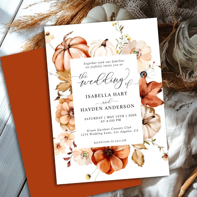 Convites Casamento de Pumpkin Floral Terrestre em Laranja F (Criador carregado)