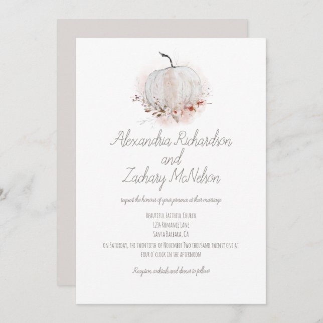 Convites Casamento de Pumpkin Rustic Fall Watercolor (Frente/Verso)
