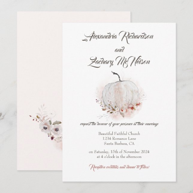 Convites Casamento de Pumpkin Rustic Fall Watercolor (Frente/Verso)