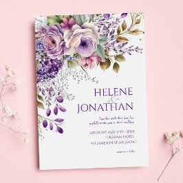 Convites Casamento de Púrpura de Púrpura Pastel Floral Past