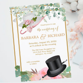 Convites Casamento de QR Floral Romântico Dourado Rosa-Rosa