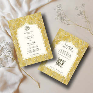 Convites Casamento de QR Muçulmano e Ouro Real Damask