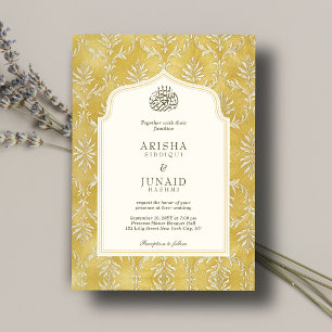 Convites Casamento de QR Muçulmano e Ouro Real Damask